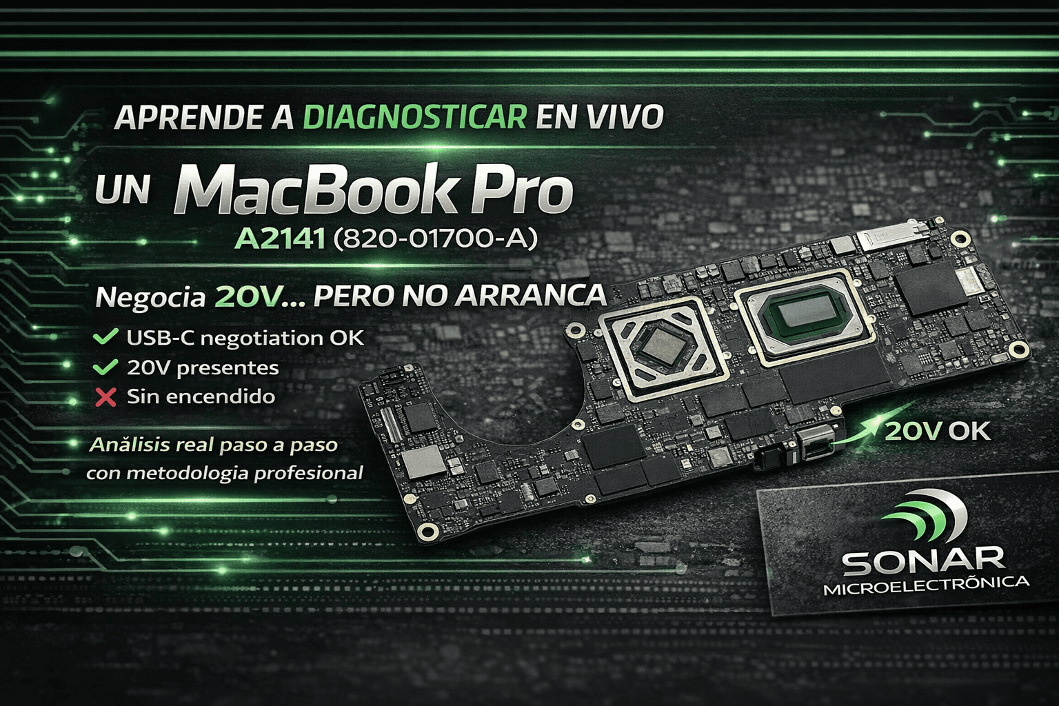 Diagnosticamos un MacBook A2141 que negocia a 20V pero no enciende